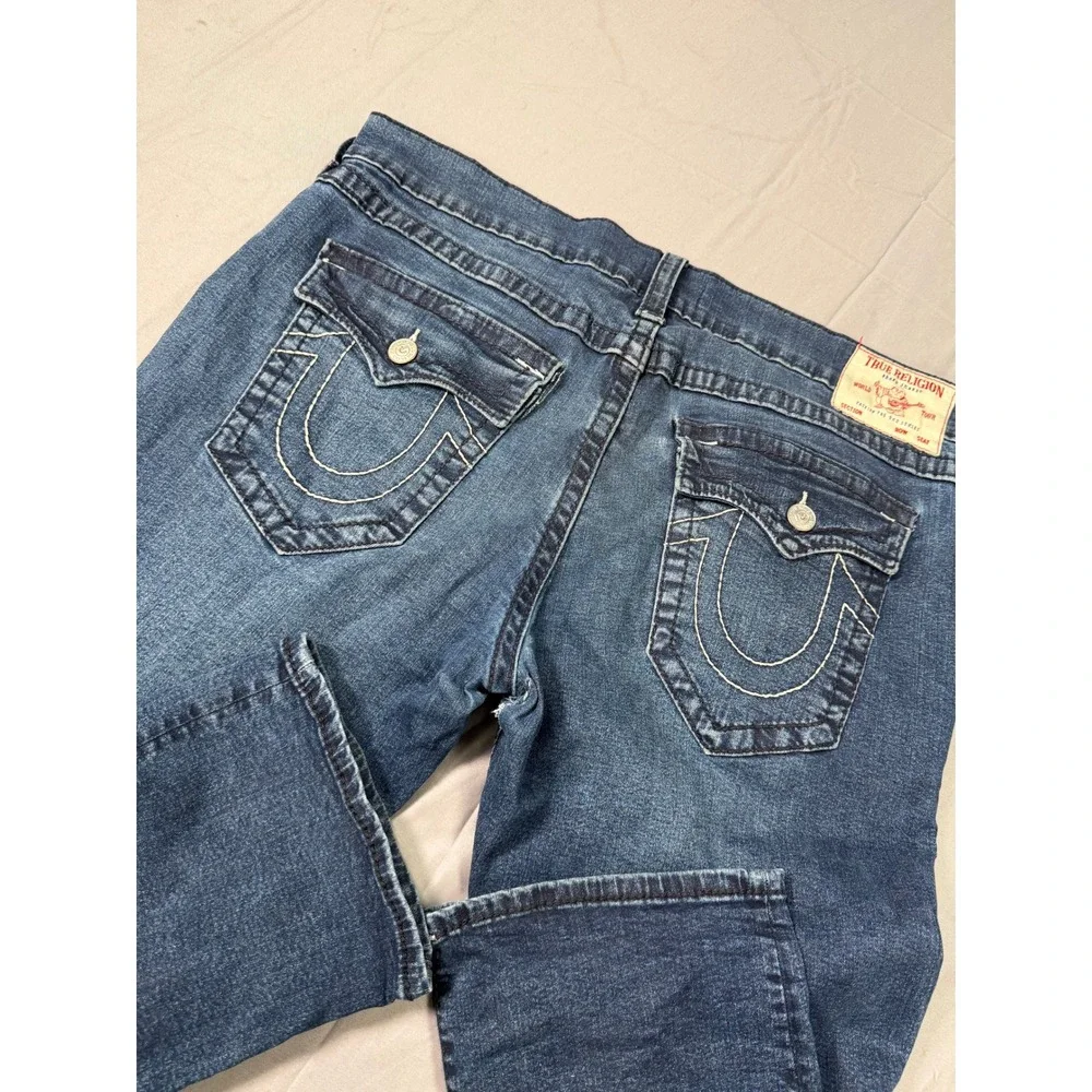 True Religion Ricky Relaxed Straight Jeans Mens 38 Blue Denim Flap Pocket READ